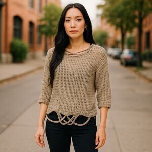 Amano Hand Knit Open Weave‎ Sweater Spain S Natural Beige